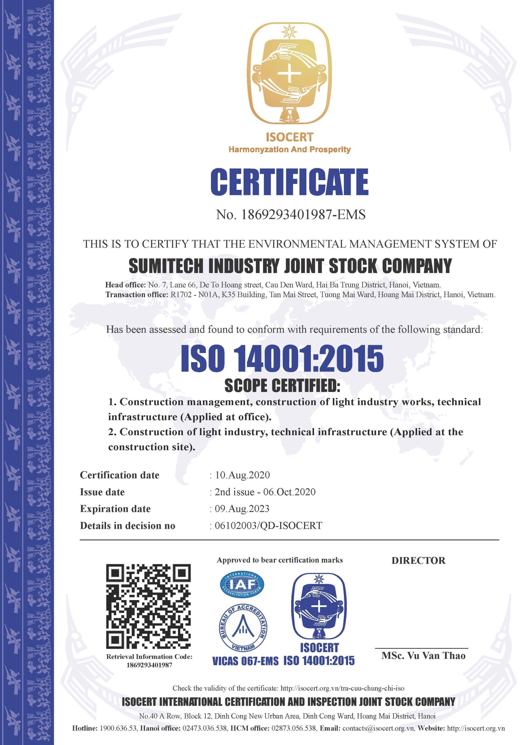 Chứng chỉ ISO 14001:2015