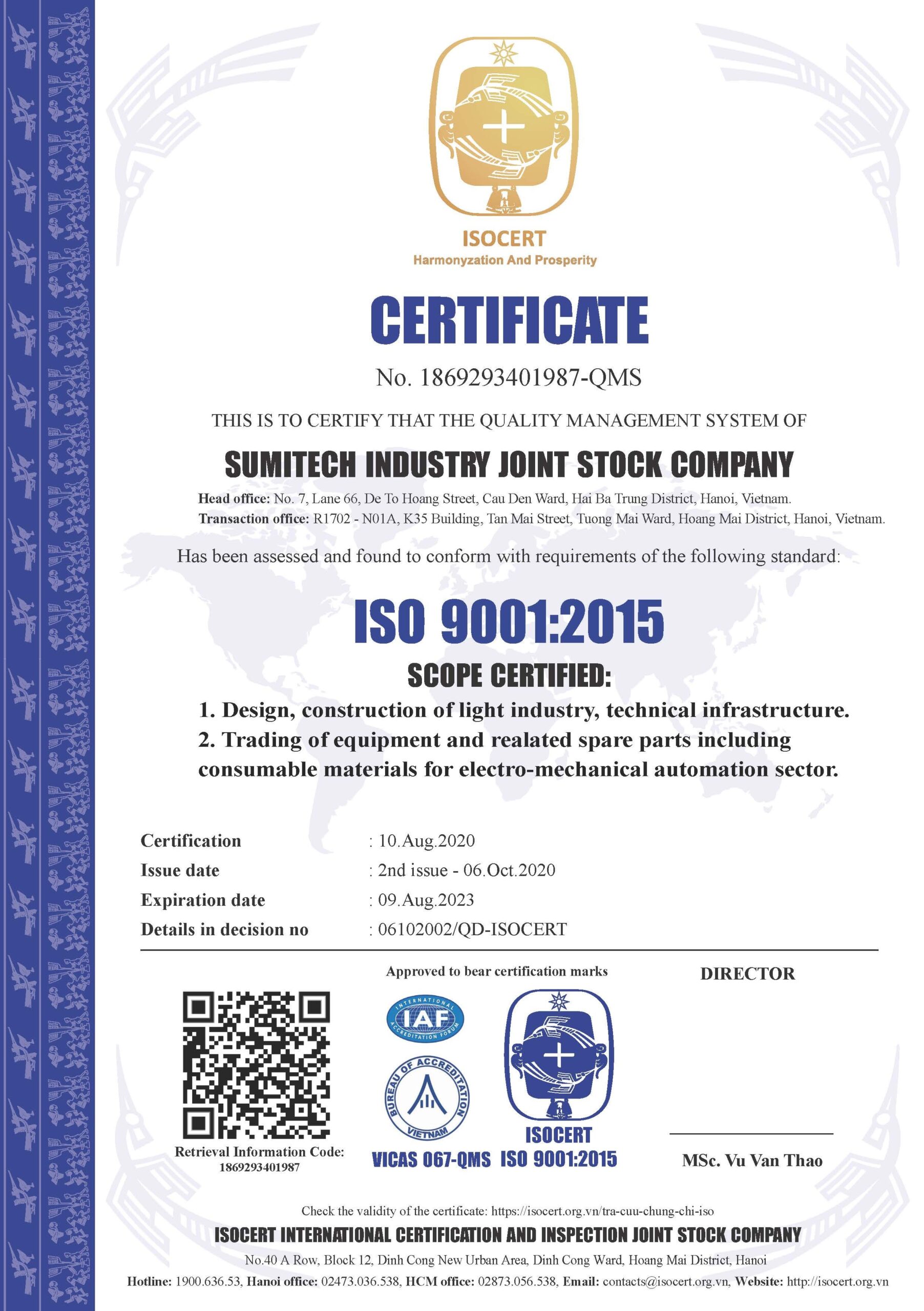 Chứng chỉ ISO 9001:2015