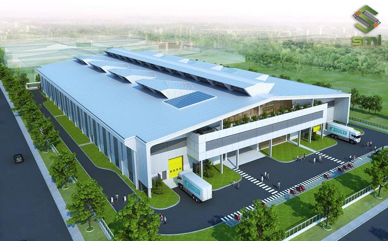 2-storey steel frame factory combined with large office area, modern ventilation and cooling system